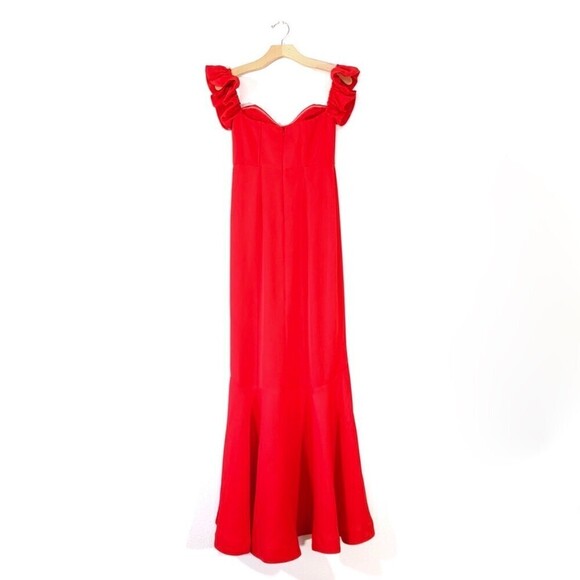 Lovers and Friends Lolita Ruffled Off Shoulder Gown Maxi Dress Fiery Red Small - Picture 8 of 13